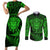 New Zealand Rugby Couples Matching Short Sleeve Bodycon Dress and Long Sleeve Button Shirts Silver Fern All Black Mix Ta Moko Green Style LT9 Green - Polynesian Pride