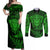 New Zealand Rugby Couples Matching Off Shoulder Maxi Dress and Long Sleeve Button Shirts Silver Fern All Black Mix Ta Moko Green Style LT9 Green - Polynesian Pride