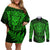 New Zealand Rugby Couples Matching Off Shoulder Short Dress and Long Sleeve Button Shirts Silver Fern All Black Mix Ta Moko Green Style LT9 Green - Polynesian Pride