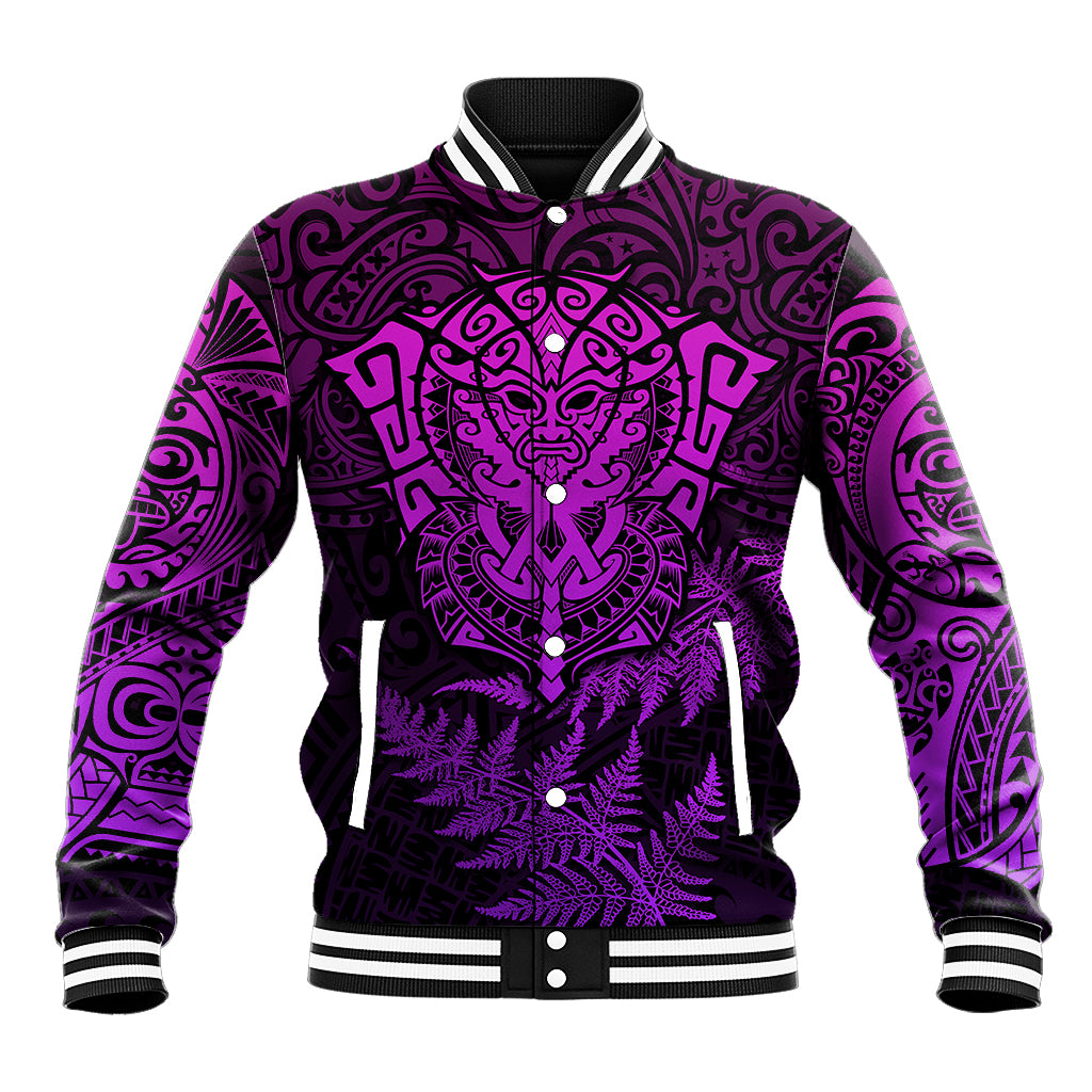 Personalised New Zealand Rugby Baseball Jacket Silver Fern All Black Mix Ta Moko Purple Style LT9 Unisex Purple - Polynesian Pride