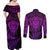 Personalised New Zealand Rugby Couples Matching Off Shoulder Maxi Dress and Long Sleeve Button Shirts Silver Fern All Black Mix Ta Moko Purple Style LT9 - Polynesian Pride