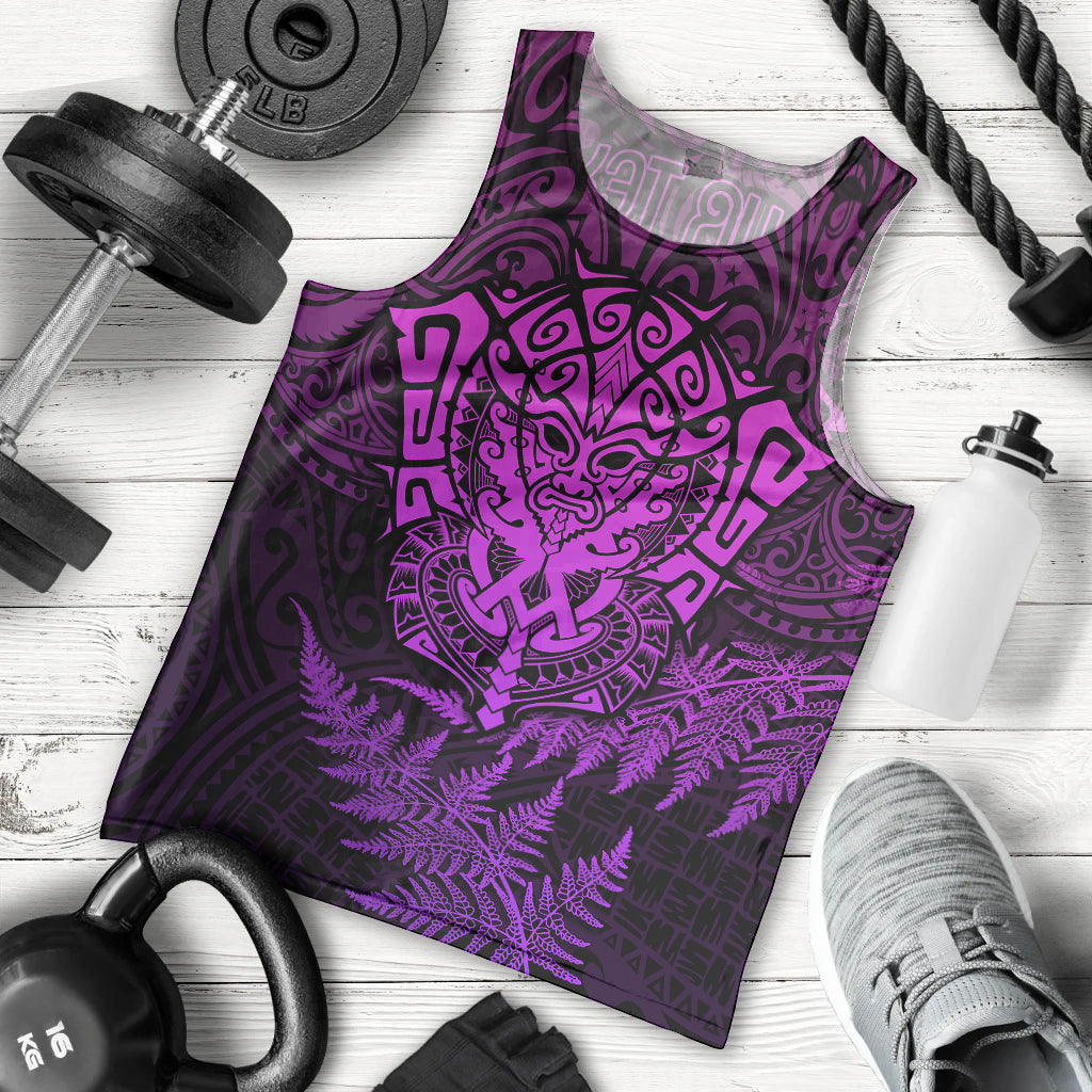 Personalised New Zealand Rugby Men Tank Top Silver Fern All Black Mix Ta Moko Purple Style LT9 Purple - Polynesian Pride