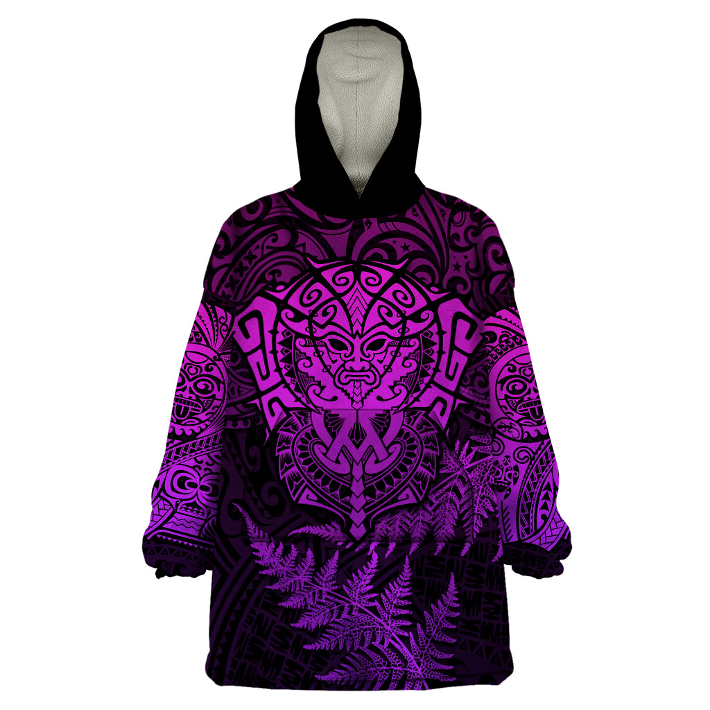 Personalised New Zealand Rugby Wearable Blanket Hoodie Silver Fern All Black Mix Ta Moko Purple Style LT9 One Size Purple - Polynesian Pride