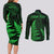 Personalised New Zealand Rugby Couples Matching Long Sleeve Bodycon Dress and Long Sleeve Button Shirts Aotearoa Ka Mate Haka All Black Mix Ta Moko Green Style LT9 - Polynesian Pride