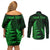 Personalised New Zealand Rugby Couples Matching Off Shoulder Short Dress and Long Sleeve Button Shirts Aotearoa Ka Mate Haka All Black Mix Ta Moko Green Style LT9 - Polynesian Pride