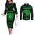 Personalised New Zealand Rugby Couples Matching Off The Shoulder Long Sleeve Dress and Long Sleeve Button Shirts Aotearoa Ka Mate Haka All Black Mix Ta Moko Green Style LT9 Green - Polynesian Pride