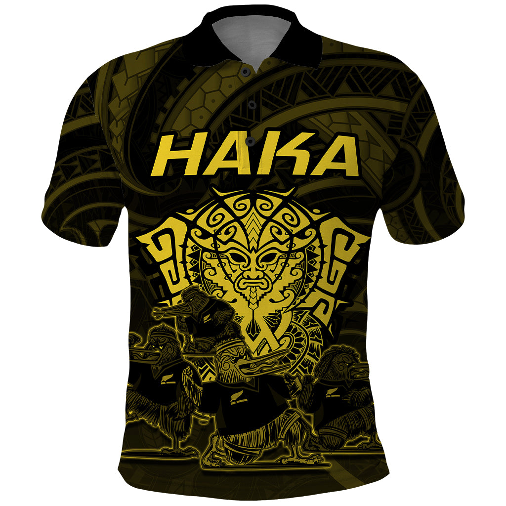 Personalised New Zealand Rugby Polo Shirt Aotearoa Ka Mate Haka All Black Mix Ta Moko Gold Style LT9 Gold - Polynesian Pride