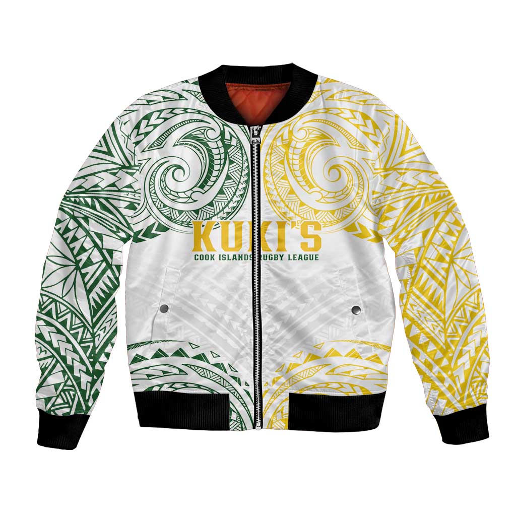 World Rugby Cook Islands Bomber Jacket White Polynesian Tribal Pattern LT9 Unisex White - Polynesian Pride