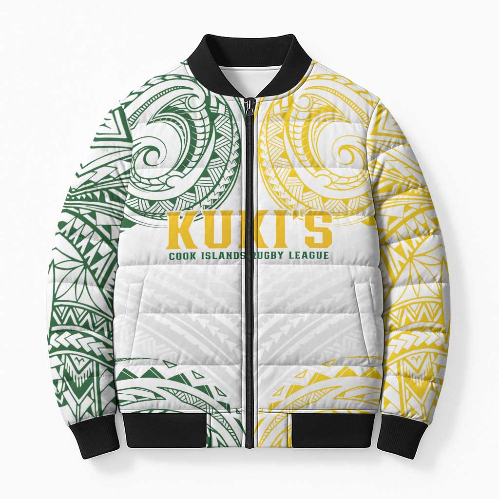 World Rugby Cook Islands Bomber Puffer Jacket White Polynesian Tribal Pattern LT9 Unisex White - Polynesian Pride