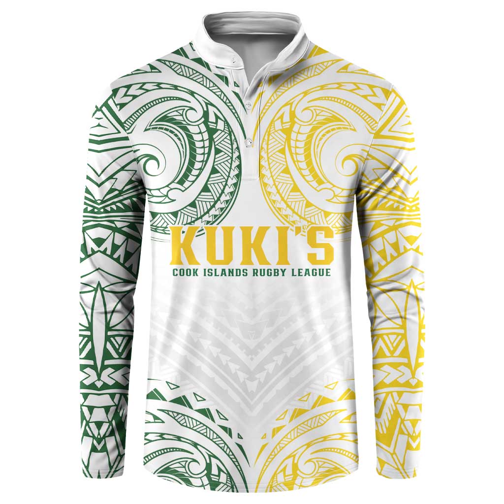 World Rugby Cook Islands Button Sweatshirt White Polynesian Tribal Pattern LT9 White - Polynesian Pride