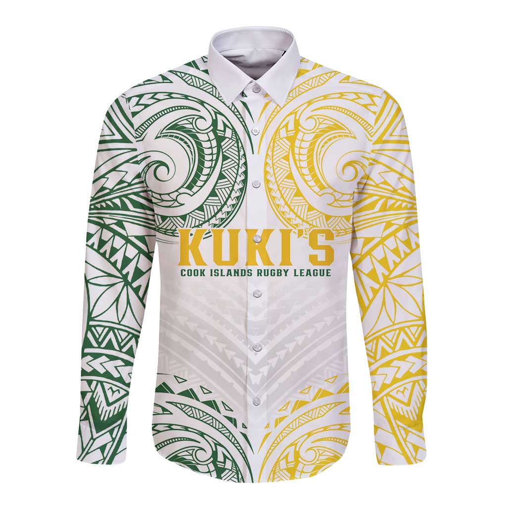 World Rugby Cook Islands Long Sleeve Button Shirt White Polynesian Tribal Pattern LT9 Unisex White - Polynesian Pride