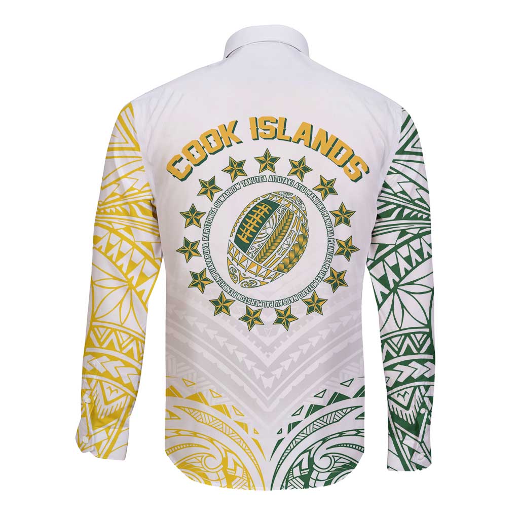 World Rugby Cook Islands Long Sleeve Button Shirt White Polynesian Tribal Pattern LT9 - Polynesian Pride