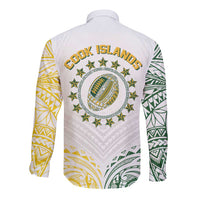 World Rugby Cook Islands Long Sleeve Button Shirt White Polynesian Tribal Pattern LT9 - Polynesian Pride