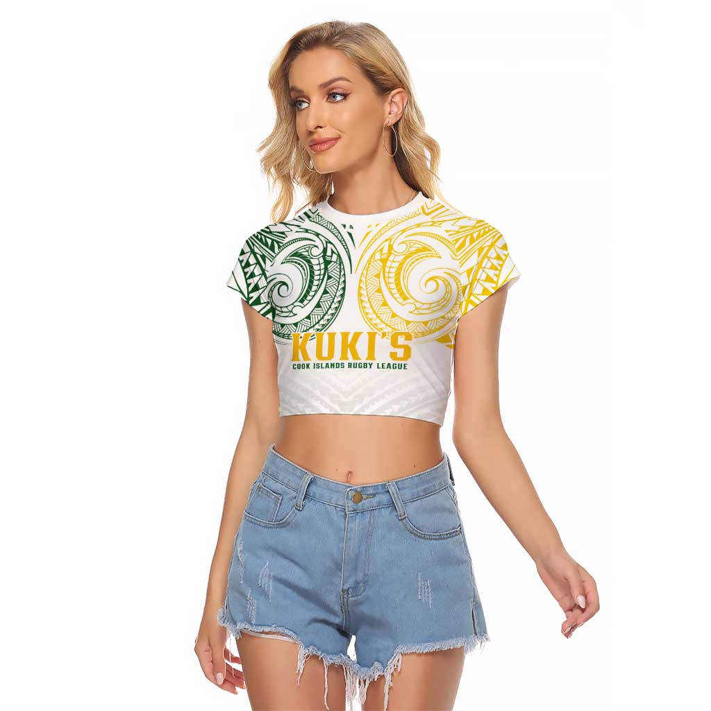 World Rugby Cook Islands Raglan Cropped T Shirt White Polynesian Tribal Pattern LT9 Female White - Polynesian Pride