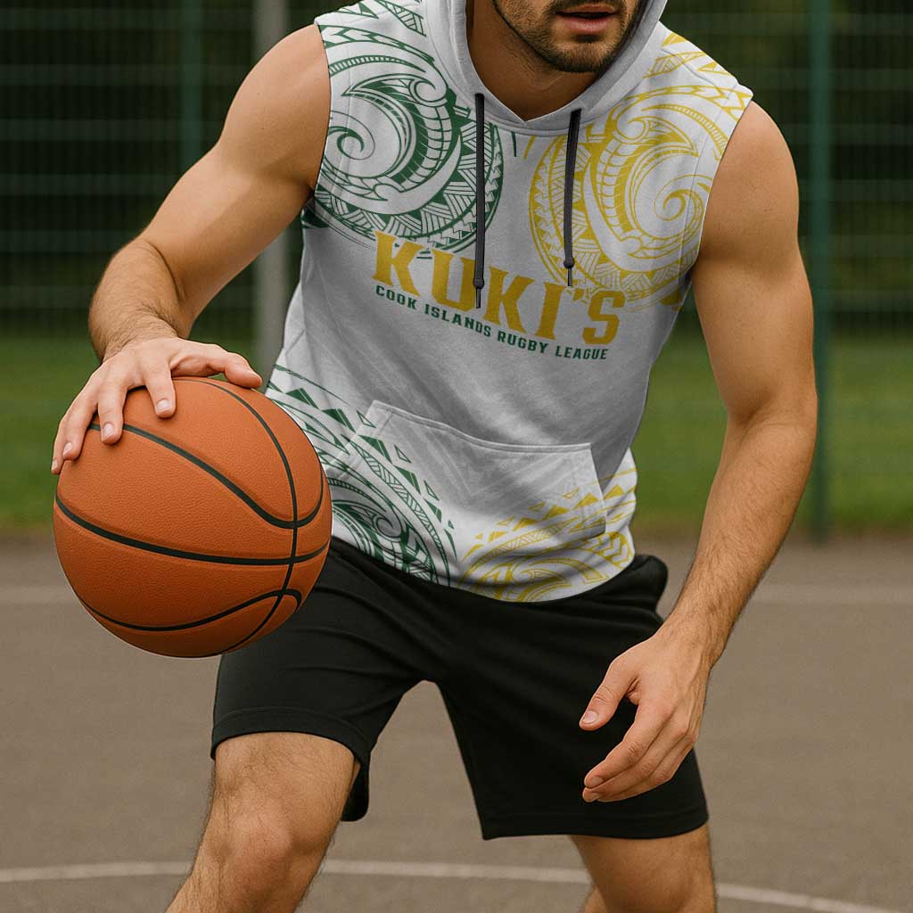 World Rugby Cook Islands Sleeveless Hoodie White Polynesian Tribal Pattern LT9 - Polynesian Pride
