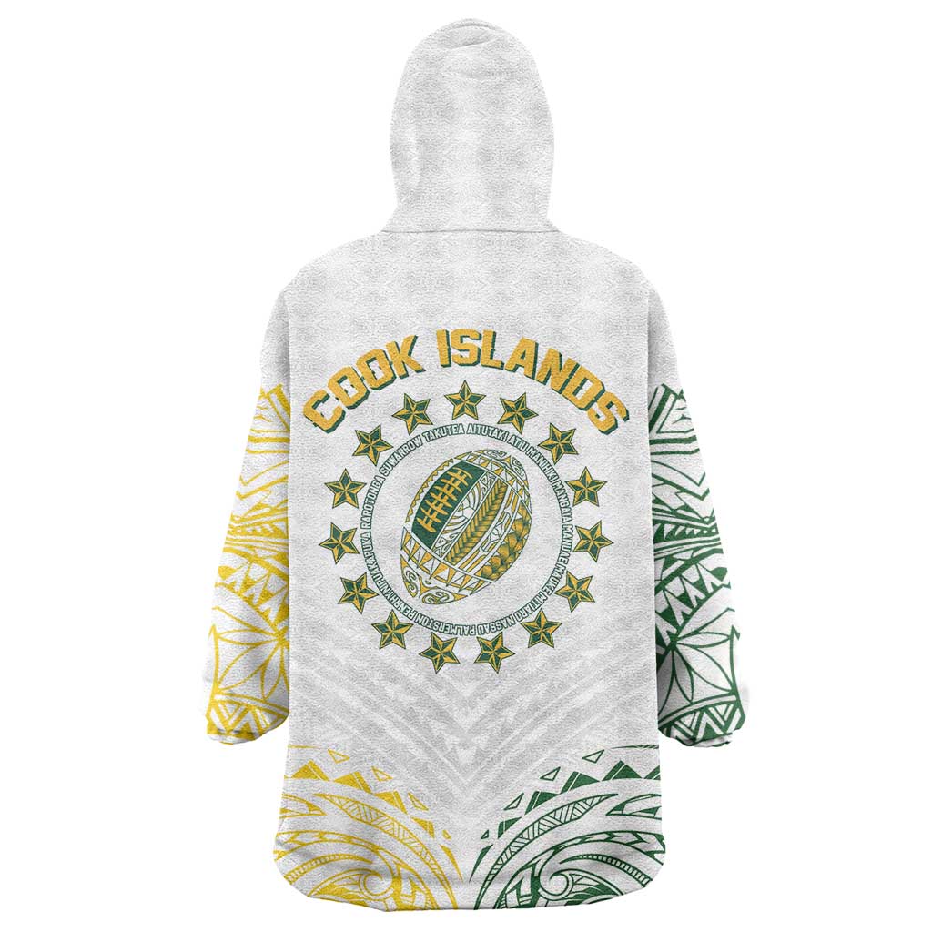 World Rugby Cook Islands Wearable Blanket Hoodie White Polynesian Tribal Pattern LT9 - Polynesian Pride