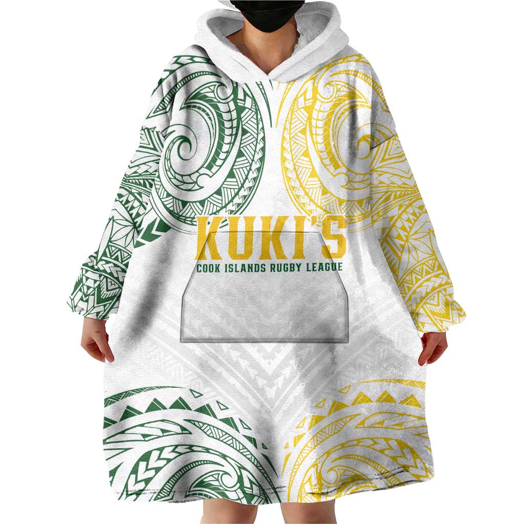 World Rugby Cook Islands Wearable Blanket Hoodie White Polynesian Tribal Pattern LT9 - Polynesian Pride