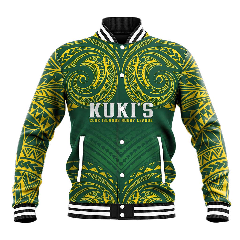 World Rugby Cook Islands Baseball Jacket Green Polynesian Tribal Pattern LT9 Unisex Green - Polynesian Pride