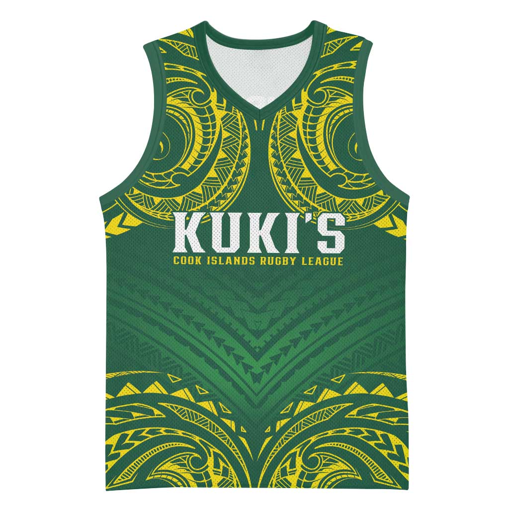 World Rugby Cook Islands Basketball Jersey Green Polynesian Tribal Pattern LT9 Unisex Green - Polynesian Pride