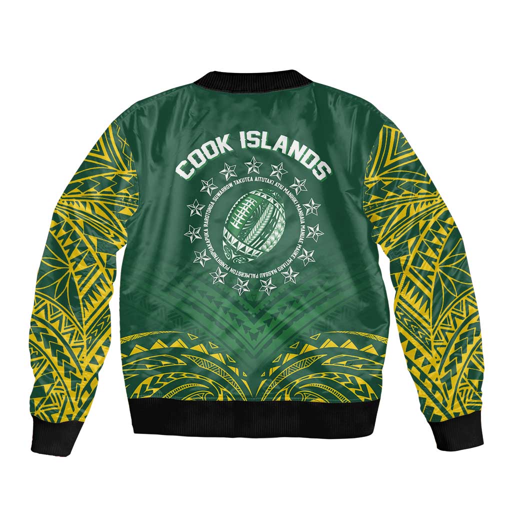 World Rugby Cook Islands Bomber Jacket Green Polynesian Tribal Pattern LT9 - Polynesian Pride