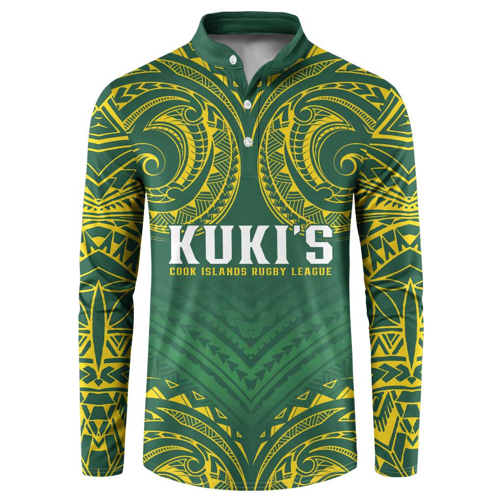World Rugby Cook Islands Button Sweatshirt Green Polynesian Tribal Pattern LT9 Green - Polynesian Pride