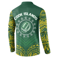 World Rugby Cook Islands Button Sweatshirt Green Polynesian Tribal Pattern LT9 - Polynesian Pride