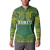World Rugby Cook Islands Button Sweatshirt Green Polynesian Tribal Pattern LT9 - Polynesian Pride
