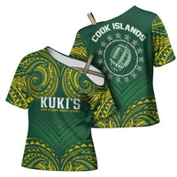 World Rugby Cook Islands Cross Shoulder Shirt Green Polynesian Tribal Pattern LT9 - Polynesian Pride