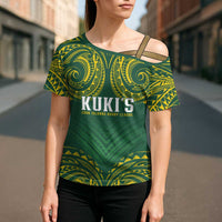 World Rugby Cook Islands Cross Shoulder Shirt Green Polynesian Tribal Pattern LT9 - Polynesian Pride