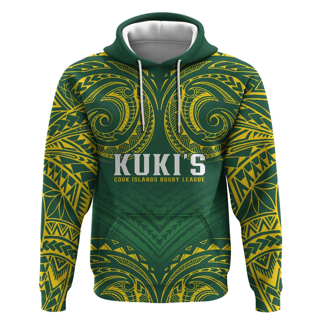 World Rugby Cook Islands Hoodie Green Polynesian Tribal Pattern LT9 Pullover Hoodie Green - Polynesian Pride
