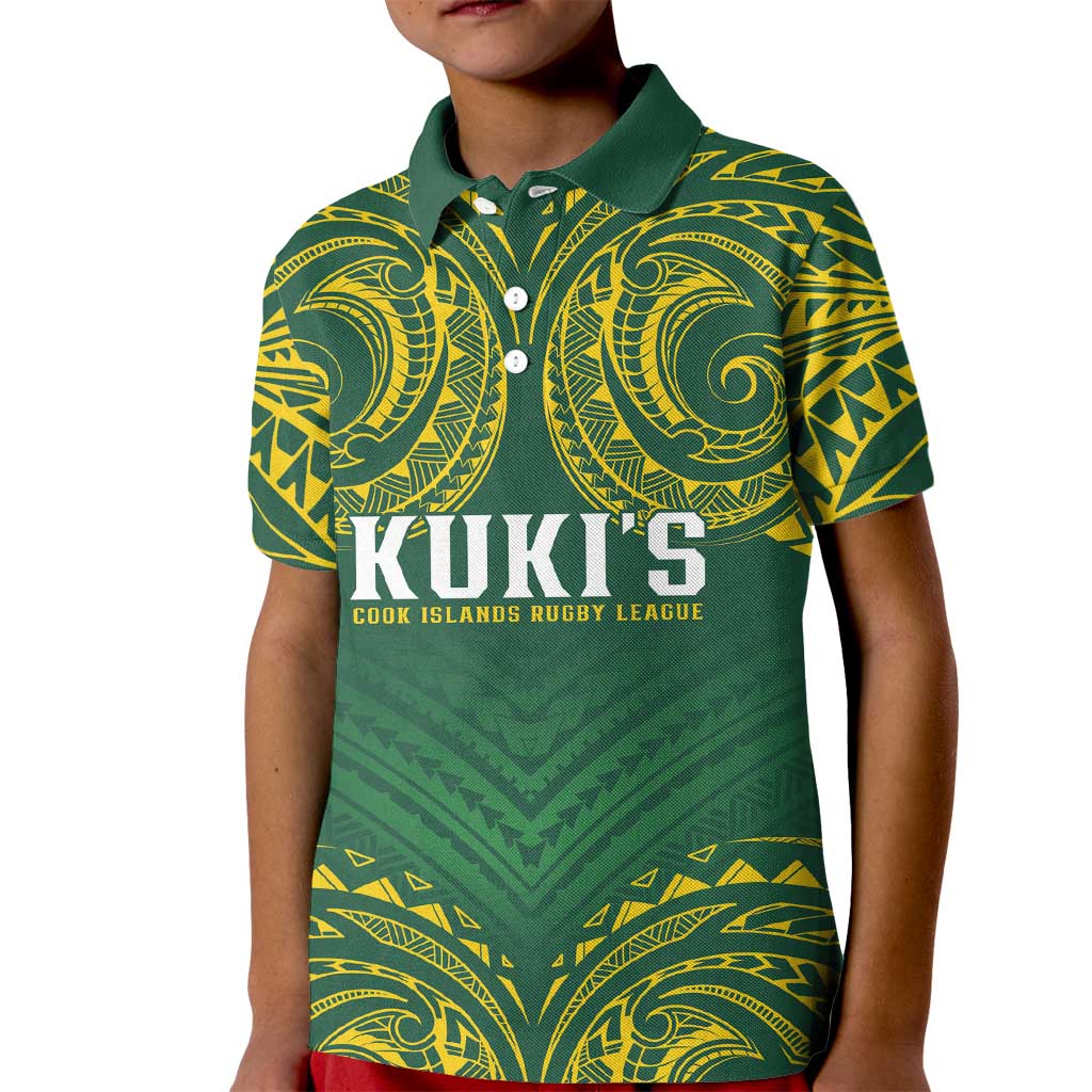 World Rugby Cook Islands Kid Polo Shirt Green Polynesian Tribal Pattern LT9 Kid Green - Polynesian Pride