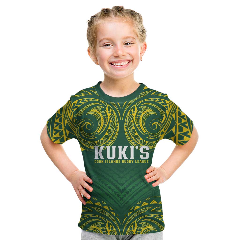 World Rugby Cook Islands Kid T Shirt Green Polynesian Tribal Pattern LT9 Green - Polynesian Pride