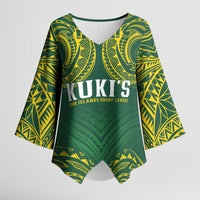 World Rugby Cook Islands Kimono Sleeve Blouse Green Polynesian Tribal Pattern LT9 Female Green - Polynesian Pride