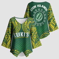 World Rugby Cook Islands Kimono Sleeve Blouse Green Polynesian Tribal Pattern LT9 - Polynesian Pride