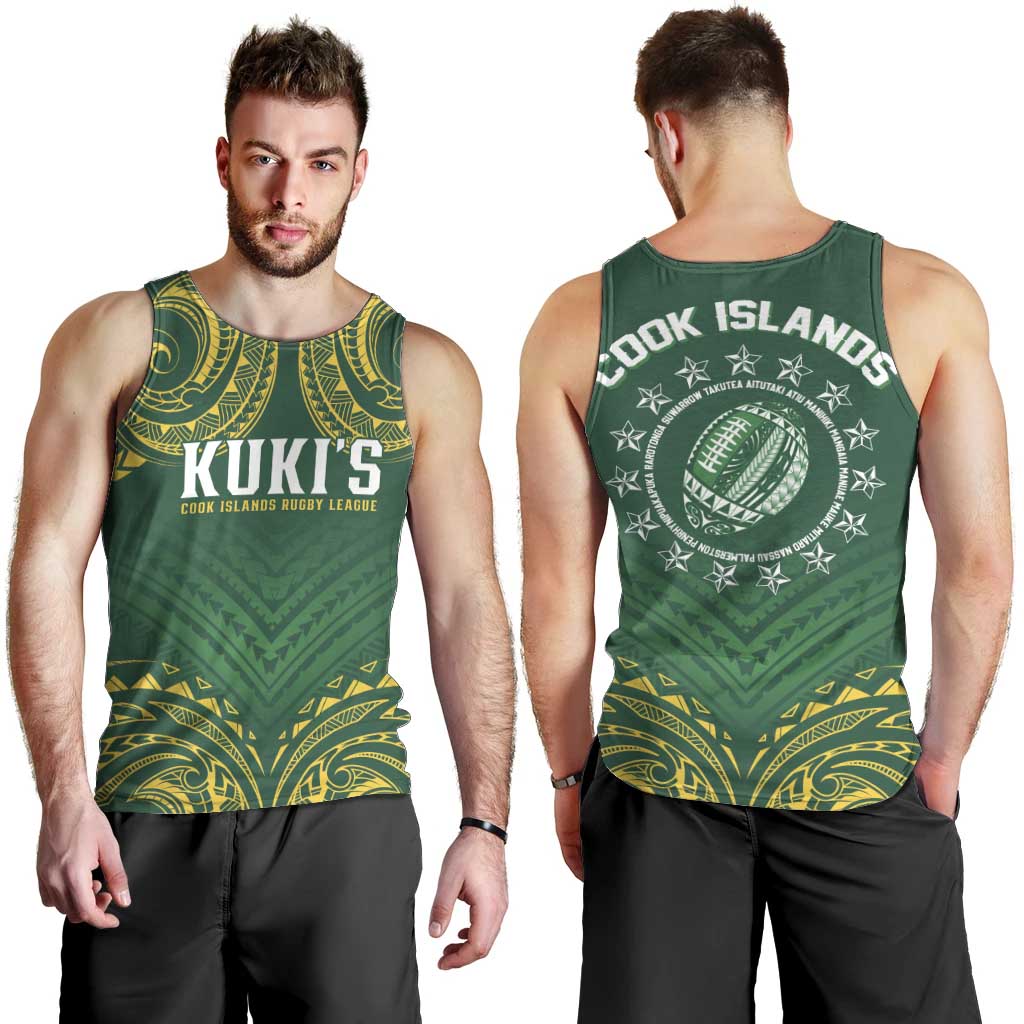 World Rugby Cook Islands Men Tank Top Green Polynesian Tribal Pattern LT9 - Polynesian Pride