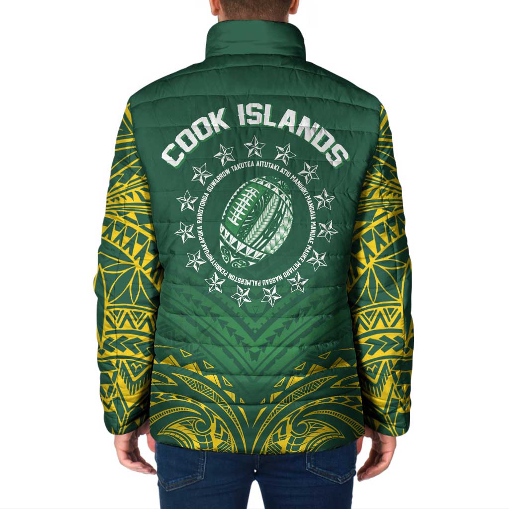 World Rugby Cook Islands Padded Jacket Green Polynesian Tribal Pattern LT9 - Polynesian Pride
