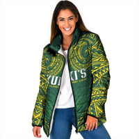 World Rugby Cook Islands Padded Jacket Green Polynesian Tribal Pattern LT9 Women Green - Polynesian Pride