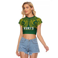 World Rugby Cook Islands Raglan Cropped T Shirt Green Polynesian Tribal Pattern LT9 Female Green - Polynesian Pride