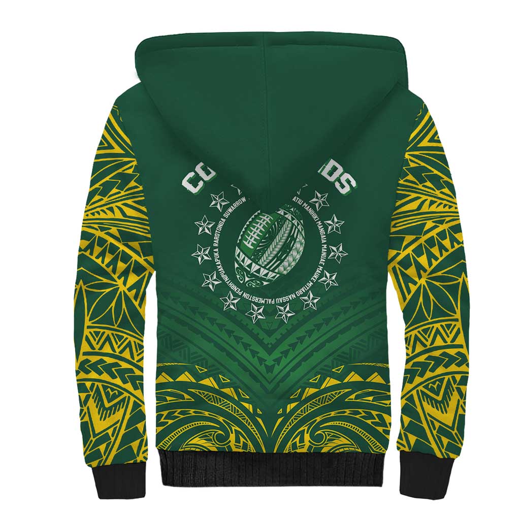 World Rugby Cook Islands Sherpa Hoodie Green Polynesian Tribal Pattern LT9 - Polynesian Pride