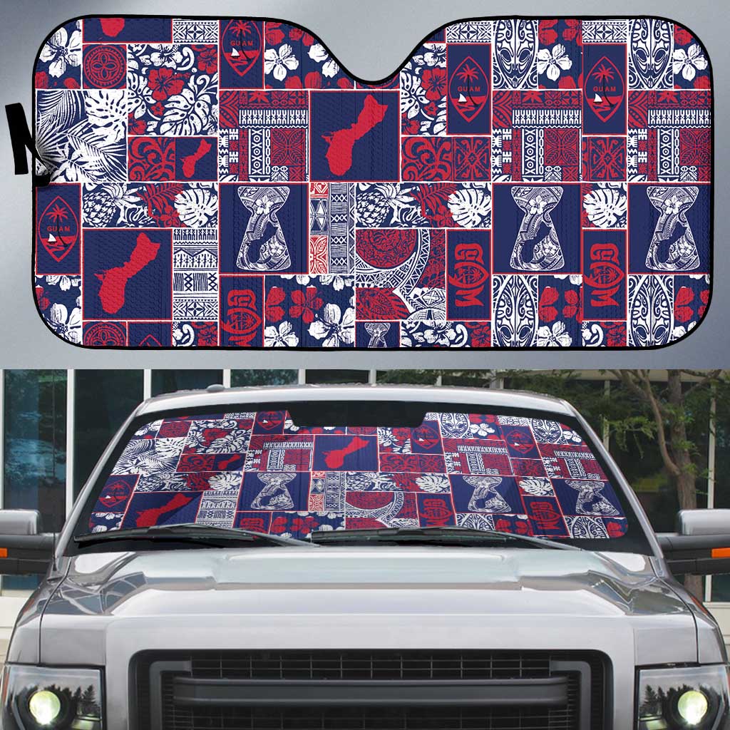 Guam Felis Pasgua Auto Sun Shade Pacific Patchwork Xmas Vibes LT9 Blue - Polynesian Pride