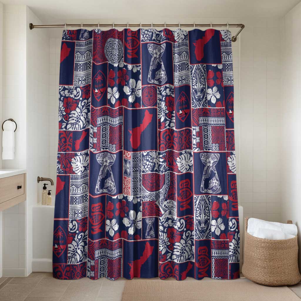 Guam Felis Pasgua Bathroom Set Pacific Patchwork Xmas Vibes LT9 Shower Curtain Only Blue - Polynesian Pride