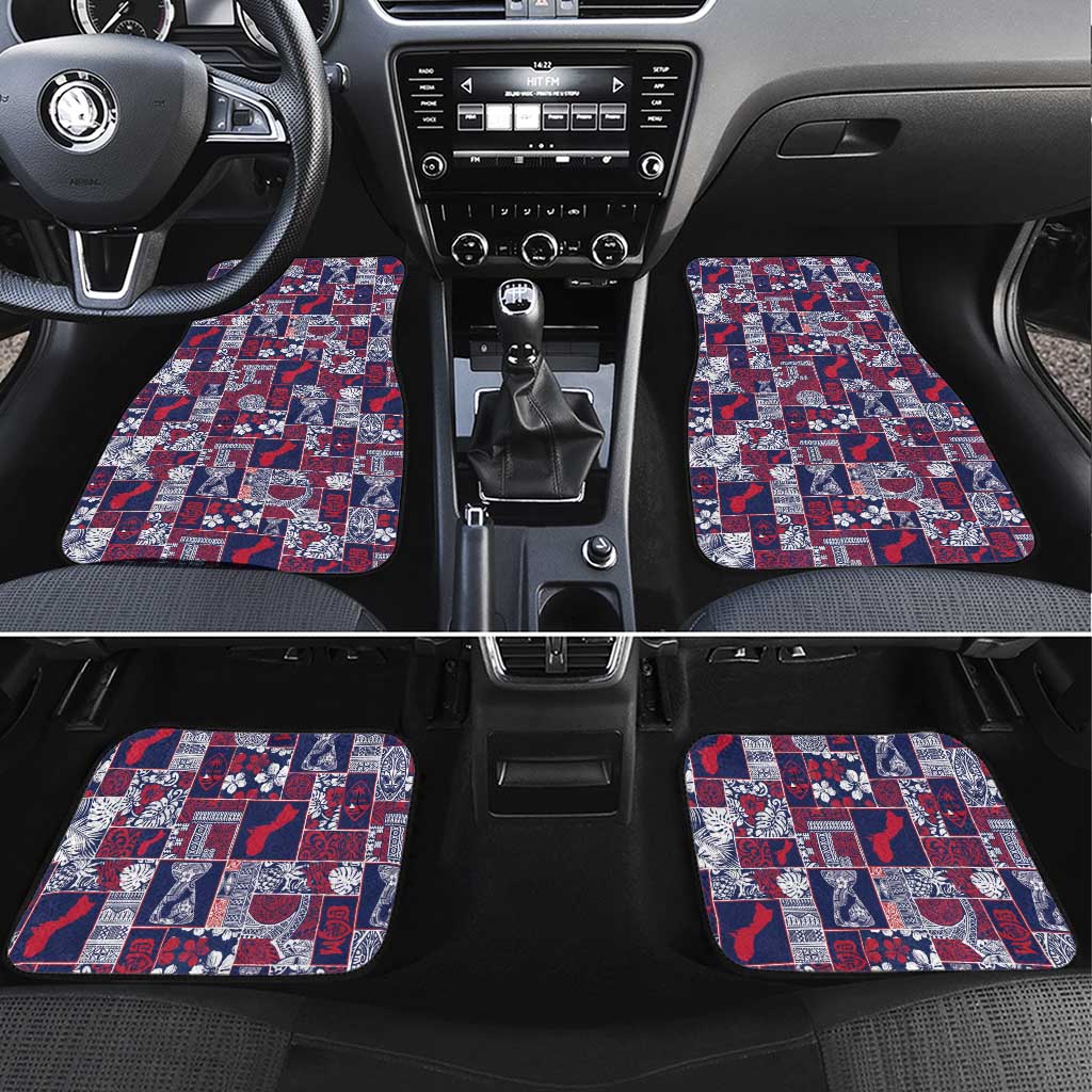 Guam Felis Pasgua Car Mats Pacific Patchwork Xmas Vibes LT9 Set 4pcs Blue - Polynesian Pride