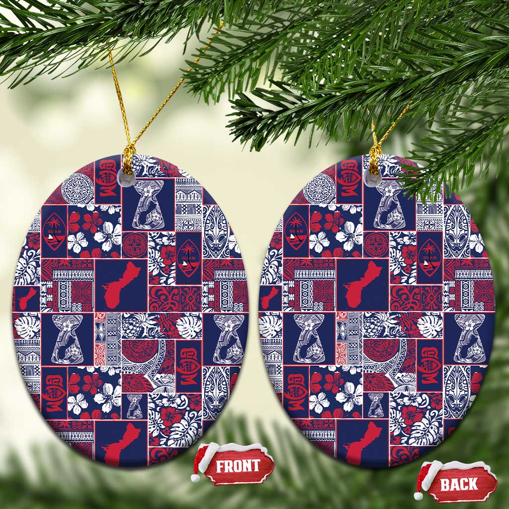 Guam Felis Pasgua Ceramic Ornament Pacific Patchwork Xmas Vibes LT9 Oval Blue - Polynesian Pride