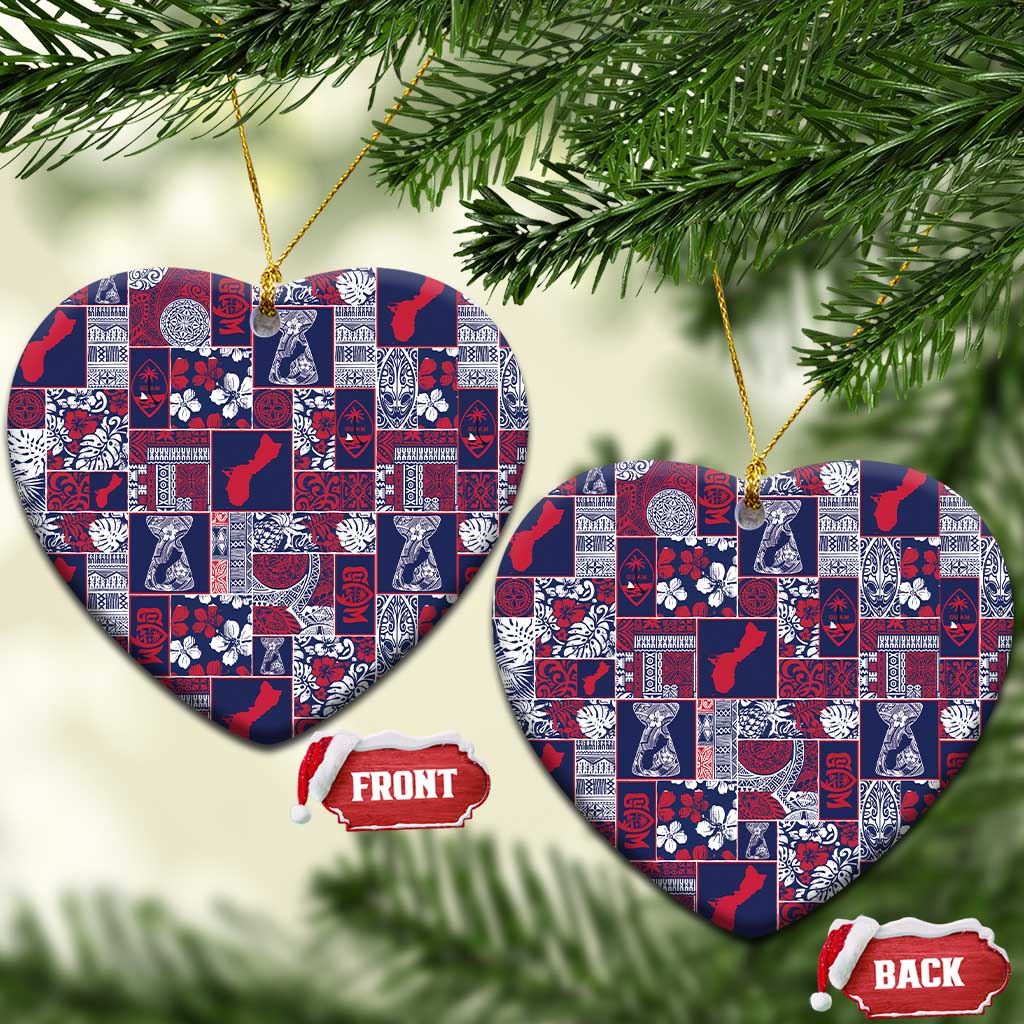 Guam Felis Pasgua Ceramic Ornament Pacific Patchwork Xmas Vibes LT9 Heart Blue - Polynesian Pride