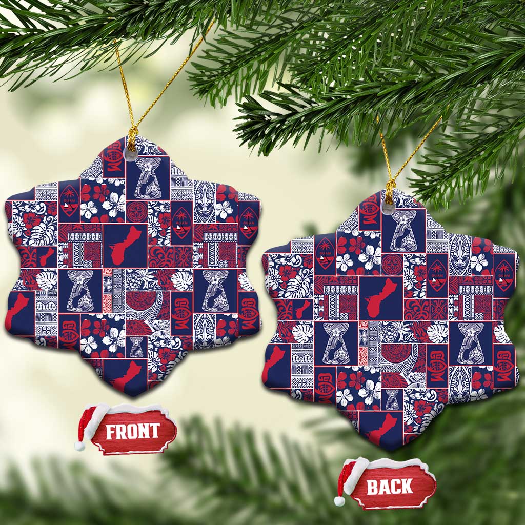 Guam Felis Pasgua Ceramic Ornament Pacific Patchwork Xmas Vibes LT9 Snow Flake Blue - Polynesian Pride