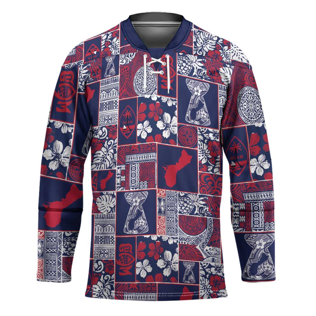Guam Felis Pasgua Hockey Jersey Pacific Patchwork Xmas Vibes LT9 Unisex Blue - Polynesian Pride