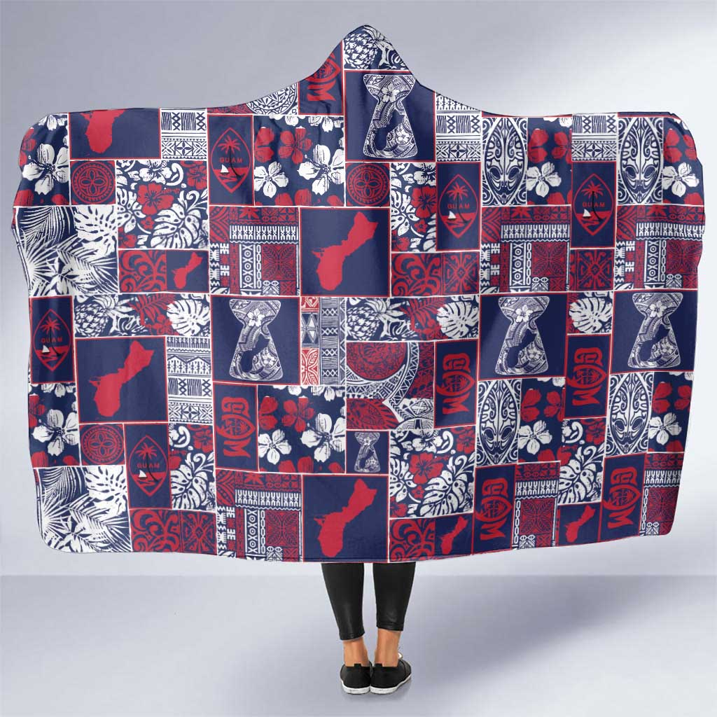 Guam Felis Pasgua Hooded Blanket Pacific Patchwork Xmas Vibes LT9 One Size Blue - Polynesian Pride