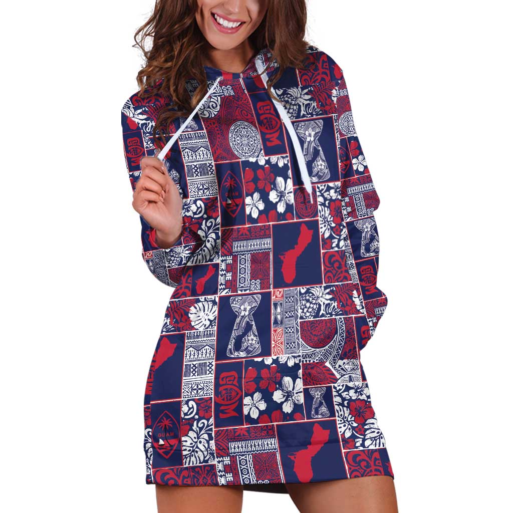 Guam Felis Pasgua Hoodie Dress Pacific Patchwork Xmas Vibes LT9 Blue - Polynesian Pride