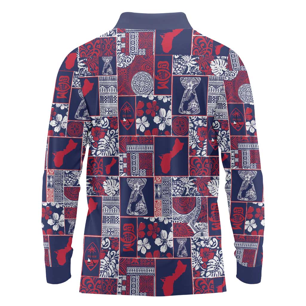 Guam Felis Pasgua Long Sleeve Polo Shirt Pacific Patchwork Xmas Vibes LT9 - Polynesian Pride