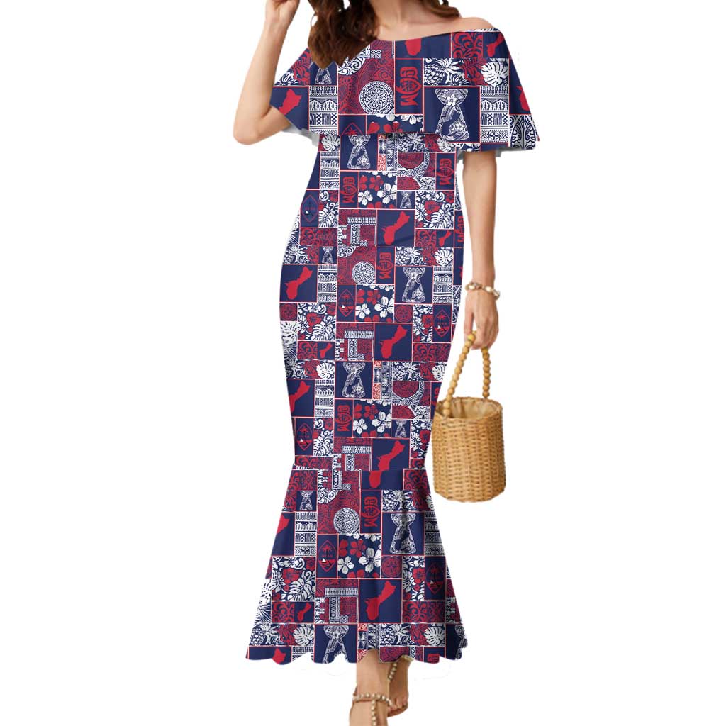 Guam Felis Pasgua Mermaid Dress Pacific Patchwork Xmas Vibes LT9 Women Blue - Polynesian Pride